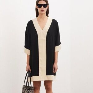 By Malene Birger black & cream Christia kaftan mini dress - size FR 44 (XL)